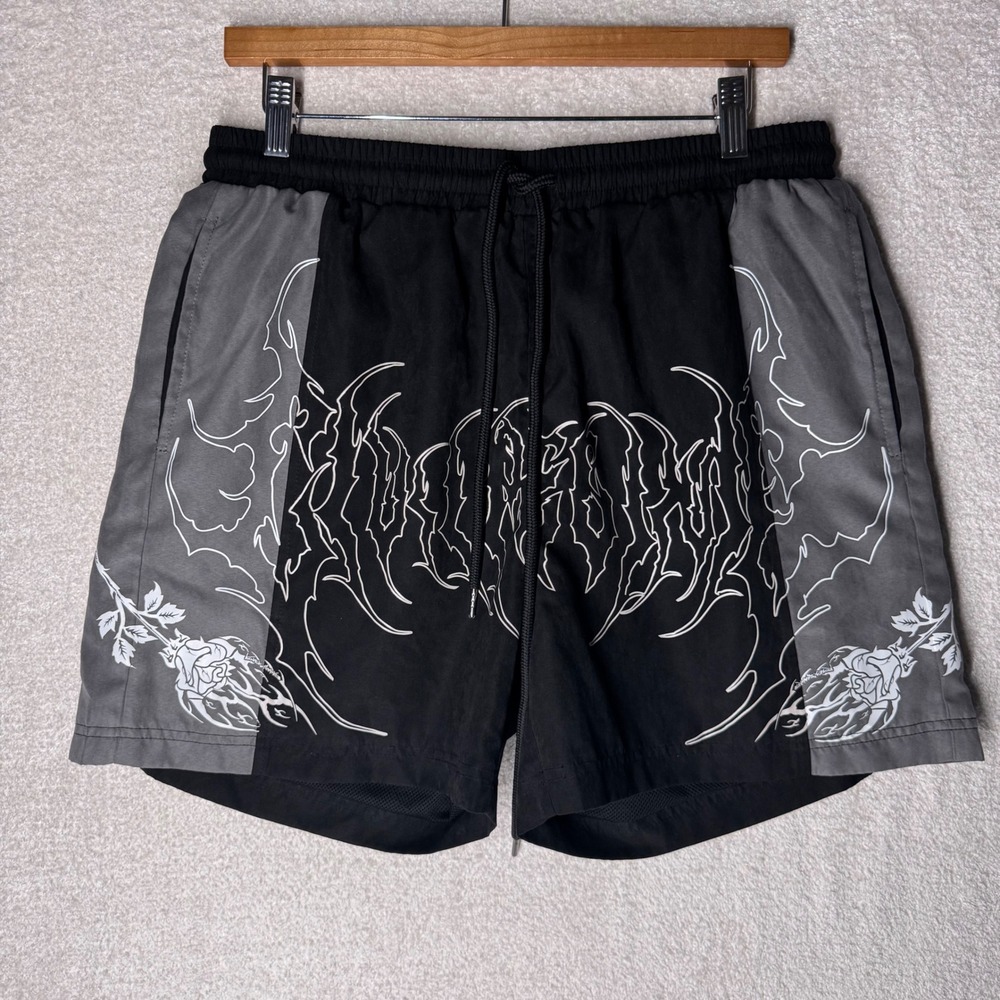 Civil Regime Men's Large Graphic Black Gray Athletic Shorts Rose Streetwear